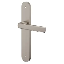 GoodHome Ensemble poignée sur plaque Incurvé Primel effet nickel satin gris L.126mm x l.40mm entraxe 195mm- Poignée De Porte