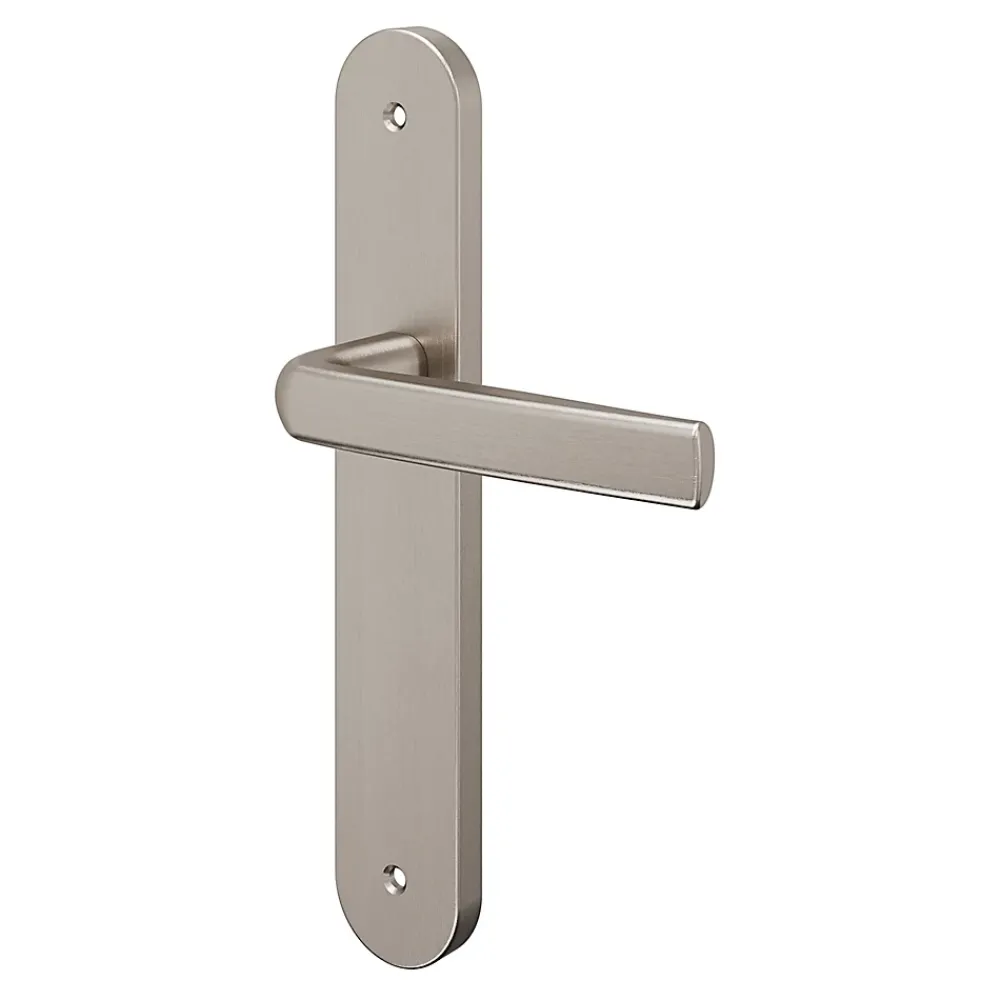 GoodHome Ensemble poignée sur plaque Incurvé Primel effet nickel satin gris L.126mm x l.40mm entraxe 195mm- Poignée De Porte