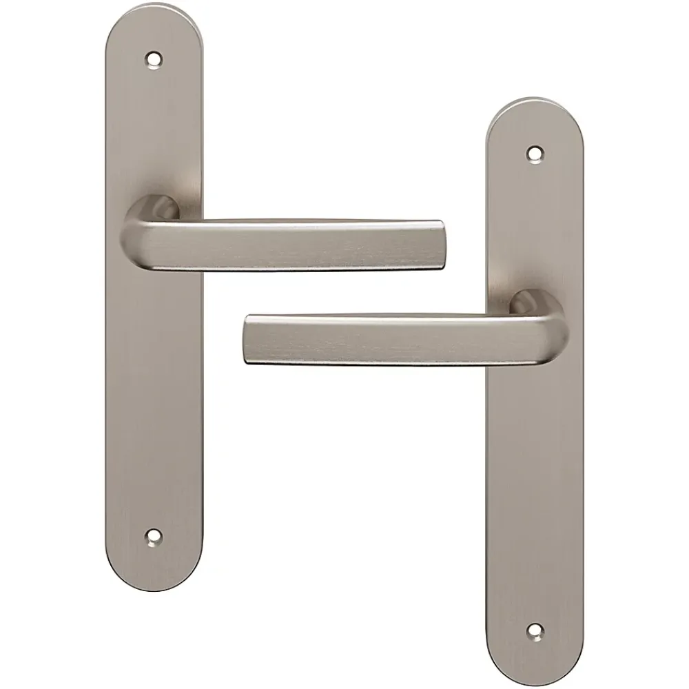 GoodHome Ensemble poignée sur plaque Incurvé Primel effet nickel satin gris L.126mm x l.40mm entraxe 195mm- Poignée De Porte