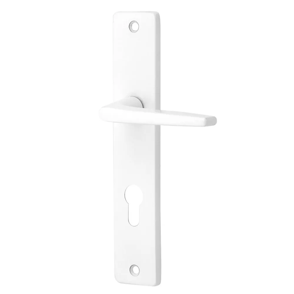 Ensemble poignée sur plaque cylindre rectangulaire Colan satin blanc L.106mm x l.39.8mm entraxe 195mm- Poignée De Porte