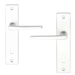 Poignée De Porte<Ensemble poignée sur plaque rectangulaire serrure Colan effet argenté satin gris L.106mm x l.39.8mm entraxe 165mm