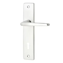 Poignée De Porte<Ensemble poignée sur plaque rectangulaire serrure Colan effet argenté satin gris L.106mm x l.39.8mm entraxe 165mm