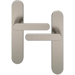 GoodHome Poignée De Porte<Ensemble poignée sur plaque rond Minzh effet nickel satin gris L.120mm x l.42mm entraxe 165-195mm