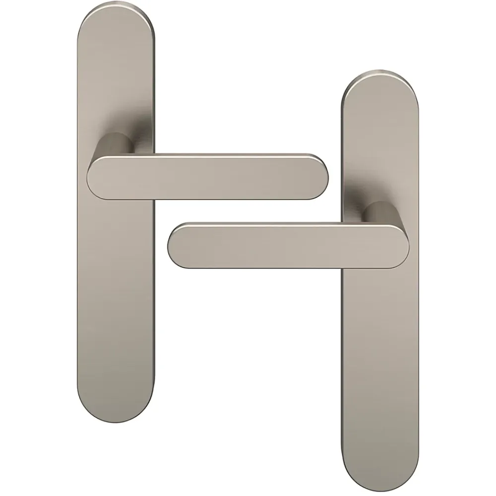 GoodHome Poignée De Porte<Ensemble poignée sur plaque rond Minzh effet nickel satin gris L.120mm x l.42mm entraxe 165-195mm