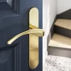 GoodHome Poignée De Porte<Ensemble poignée sur plaque rond Ruis effet laiton doré L.138.5mm x l.42mm entraxe 165-195mm
