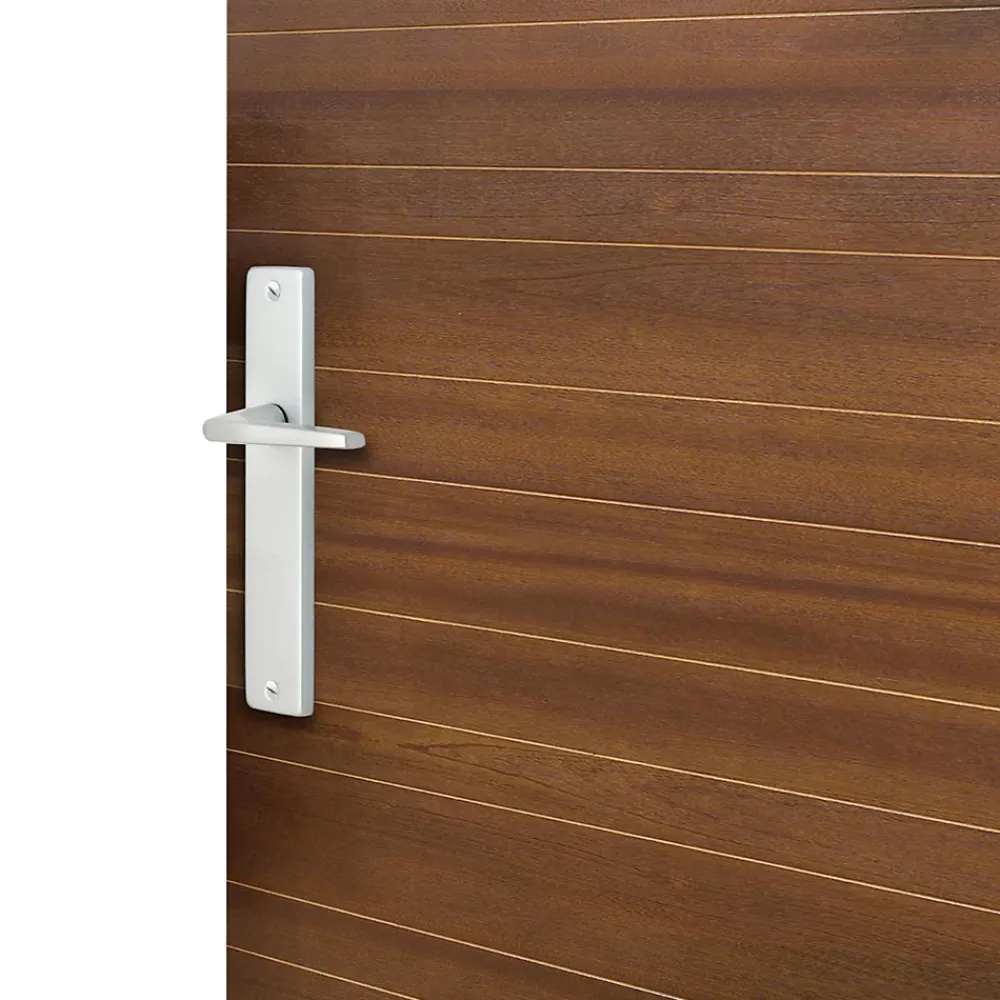 Poignée De Porte<Ensemble poignée sur plaque rectangulaire Colan effet argenté satin gris L.106mm x l.39.8mm entraxe 195mm