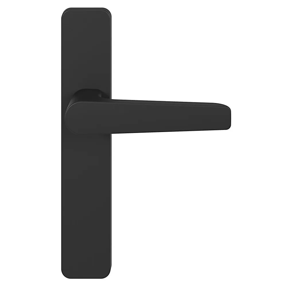 GoodHome Poignée De Porte<Ensemble poignée sur plaque rectangulaire Kerver effet nickel mat noir L.128mm x l.42mm entraxe 165-195mm
