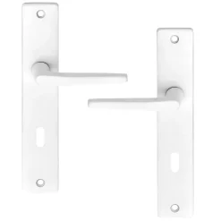 Poignée De Porte<Ensemble poignée sur plaque rectangulaire serrure Colan satin blanc L.106mm x l.39.8mm entraxe 195mm