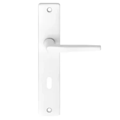 Poignée De Porte<Ensemble poignée sur plaque rectangulaire serrure Colan satin blanc L.106mm x l.39.8mm entraxe 195mm