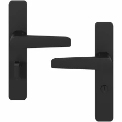 GoodHome Poignée De Porte<Ensemble poignée sur plaque rectangulaire à condamnation Kerver effet nickel mat noir L.128mm x l.42mm entraxe 165-195mm