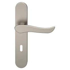 GoodHome Ensemble poignée sur plaque rond serrure Armel effet nickel satin gris L.130mm x l.42mm entraxe 165-195mm- Poignée De Porte