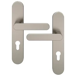 GoodHome Ensemble poignée sur plaque rondcylindre Minzh effet nickel satin gris L.120mm x l.42mm entraxe 165-195mm- Poignée De Porte