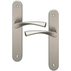 GoodHome Poignée De Porte<Ensemble poignée sur plaque rond Breage effet nickel satin gris L.120.5mm x l.40mm entraxe 195mm