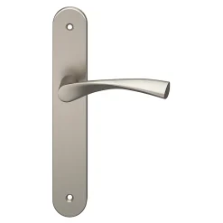 GoodHome Poignée De Porte<Ensemble poignée sur plaque rond Breage effet nickel satin gris L.120.5mm x l.40mm entraxe 195mm