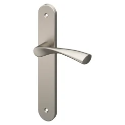 GoodHome Poignée De Porte<Ensemble poignée sur plaque rond Breage effet nickel satin gris L.120.5mm x l.40mm entraxe 195mm