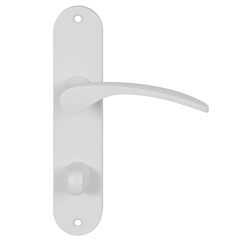 GoodHome Ensemble poignée sur plaque rond à condamnation Beare mat blanc L.110.5mm x l.40mm entraxe 165mm- Poignée De Porte