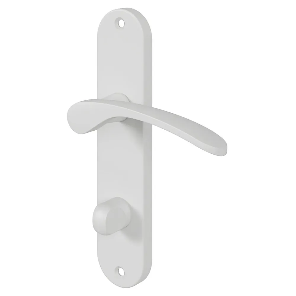 GoodHome Ensemble poignée sur plaque rond à condamnation Beare mat blanc L.110.5mm x l.40mm entraxe 165mm- Poignée De Porte