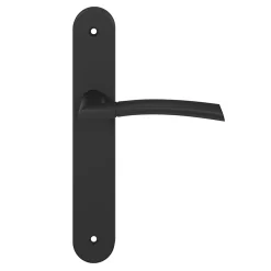 GoodHome Ensemble poignée sur plaque rond Hirel effet nickel mat noir L.128mm x l.40mm entraxe 195mm- Poignée De Porte