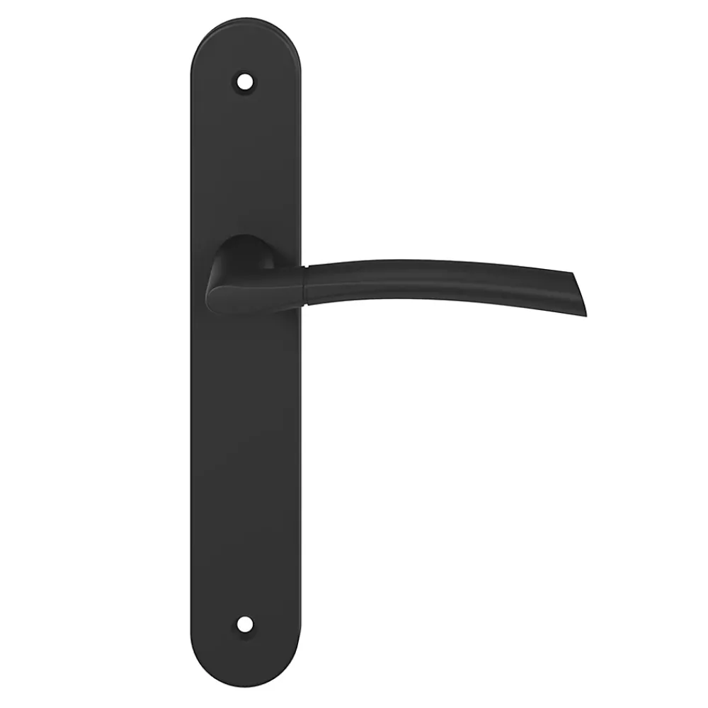 GoodHome Ensemble poignée sur plaque rond Hirel effet nickel mat noir L.128mm x l.40mm entraxe 195mm- Poignée De Porte