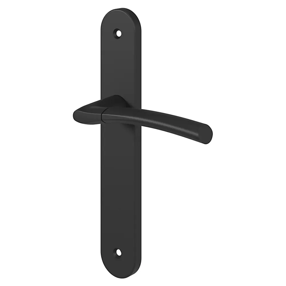 GoodHome Ensemble poignée sur plaque rond Hirel effet nickel mat noir L.128mm x l.40mm entraxe 195mm- Poignée De Porte