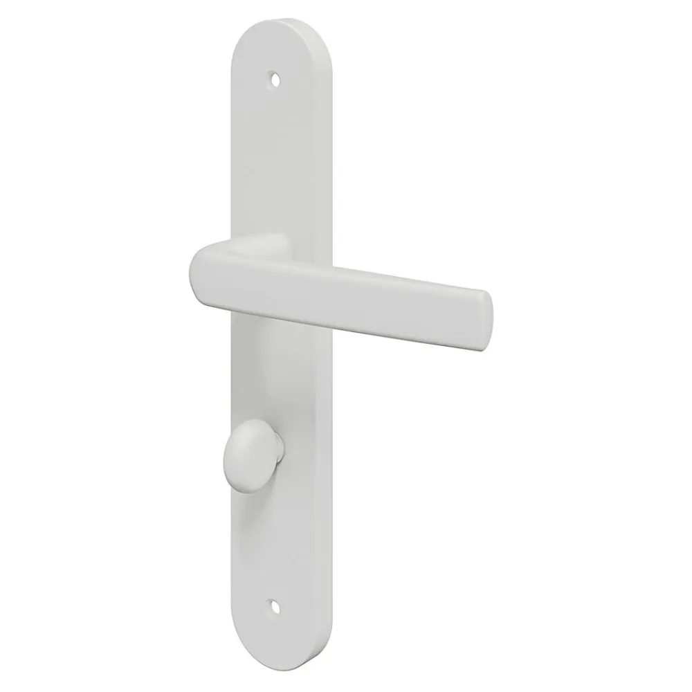 GoodHome Poignée De Porte<Ensemble poignée sur plaque Incurvé à condamnation Primel mat blanc L.126mm x l.40mm entraxe 195mm