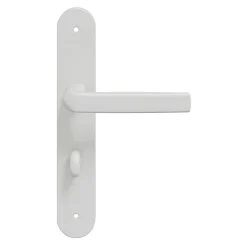 GoodHome Poignée De Porte<Ensemble poignée sur plaque Incurvé à condamnation Primel mat blanc L.126mm x l.40mm entraxe 195mm