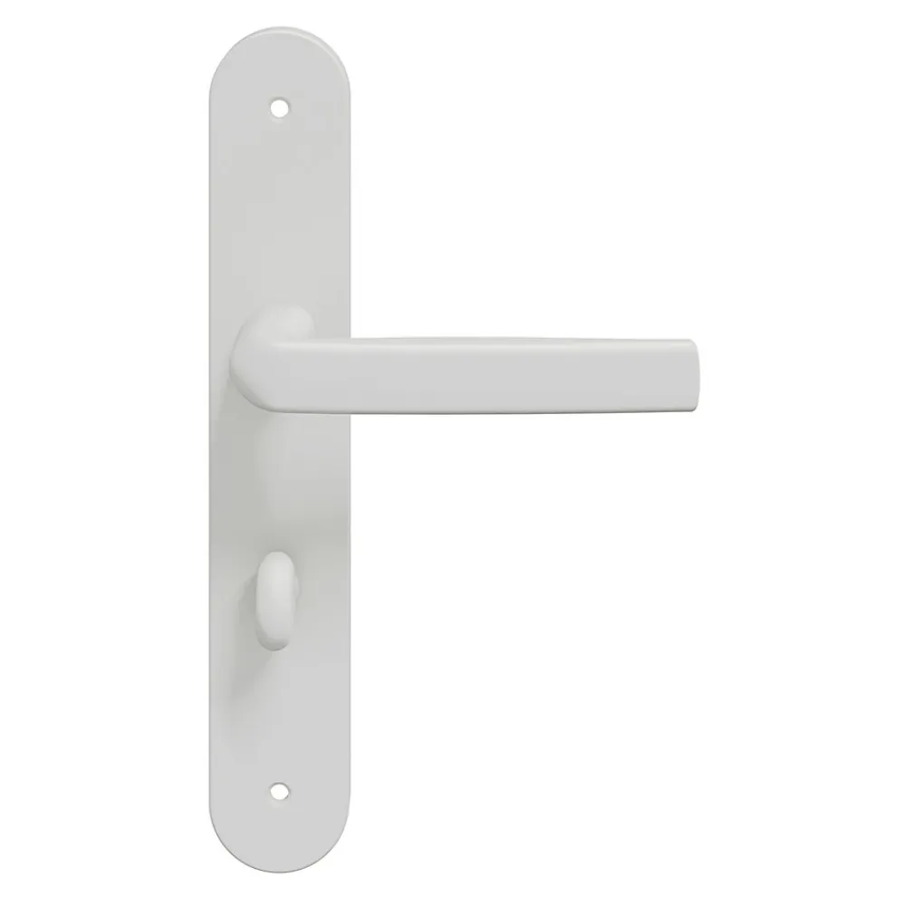 GoodHome Poignée De Porte<Ensemble poignée sur plaque Incurvé à condamnation Primel mat blanc L.126mm x l.40mm entraxe 195mm