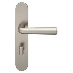 GoodHome Poignée De Porte<Ensemble poignée sur plaque rond à condamnation Dizel effet nickel satin gris L.121.5mm x l.42mm entraxe 165-195mm