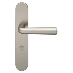 GoodHome Poignée De Porte<Ensemble poignée sur plaque rond à condamnation Dizel effet nickel satin gris L.121.5mm x l.42mm entraxe 165-195mm
