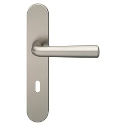 GoodHome Ensemble poignée sur plaque rond serrure Dizel effet nickel satin gris L.121.5mm x l.42mm entraxe 165-195mm- Poignée De Porte