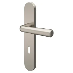 GoodHome Ensemble poignée sur plaque rond serrure Dizel effet nickel satin gris L.121.5mm x l.42mm entraxe 165-195mm- Poignée De Porte