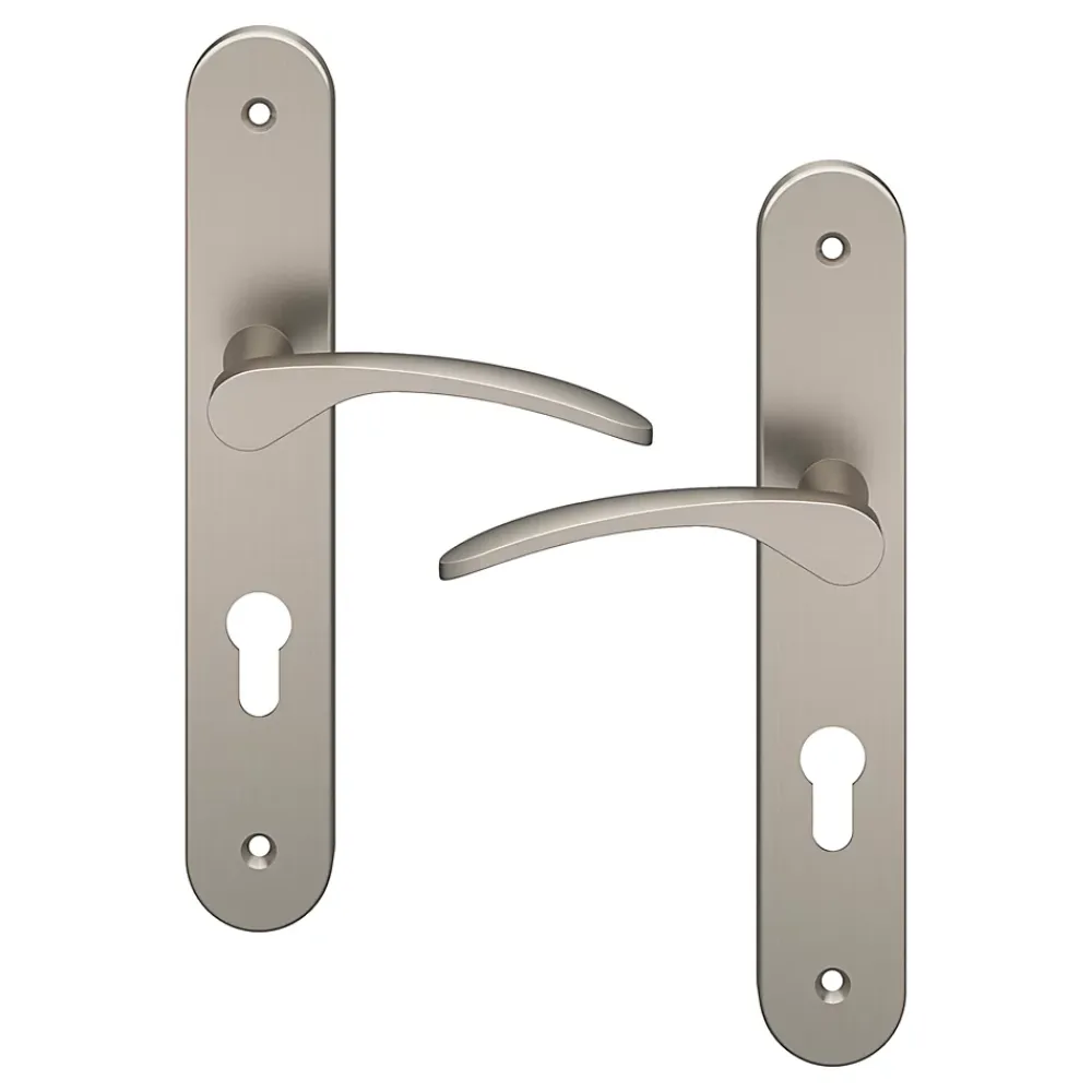 GoodHome Ensemble poignée sur plaque rondcylindre Beare effet nickel satin gris L.110.5mm x l.40mm entraxe 195mm- Poignée De Porte