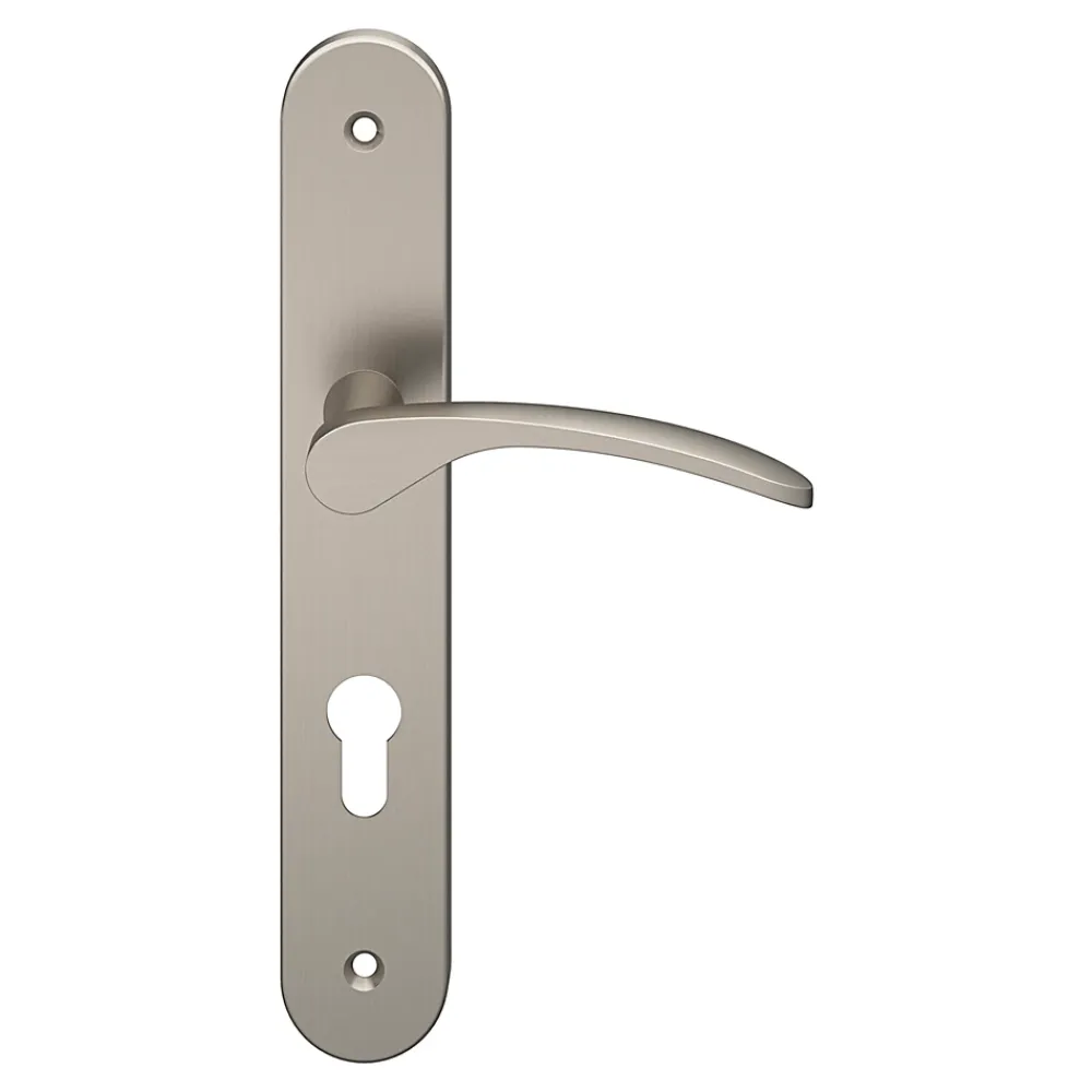 GoodHome Ensemble poignée sur plaque rondcylindre Beare effet nickel satin gris L.110.5mm x l.40mm entraxe 195mm- Poignée De Porte
