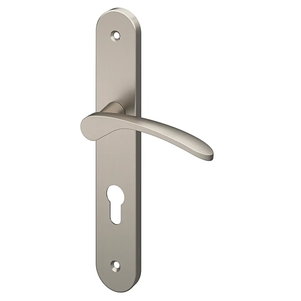 GoodHome Ensemble poignée sur plaque rondcylindre Beare effet nickel satin gris L.110.5mm x l.40mm entraxe 195mm- Poignée De Porte