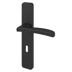 GoodHome Ensemble poignée sur plaque rectangulaire serrure Irvil effet nickel mat noir L.126.5mm x l.42mm entraxe 165-195mm- Poignée De Porte