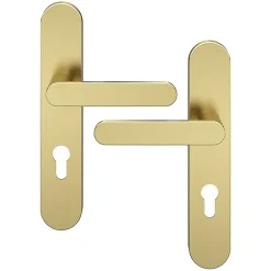 GoodHome Poignée De Porte<Ensemble poignée sur plaque rondcylindre Minzh effet laiton satin doré L.120mm x l.42mm entraxe 165-195mm