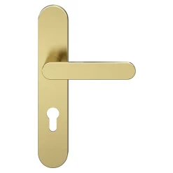 GoodHome Poignée De Porte<Ensemble poignée sur plaque rondcylindre Minzh effet laiton satin doré L.120mm x l.42mm entraxe 165-195mm