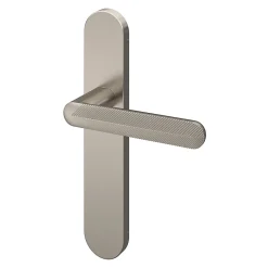 GoodHome Ensemble poignée sur plaque rond Garlan effet nickel satin gris L.125mm x l.42mm entraxe 165-195mm- Poignée De Porte