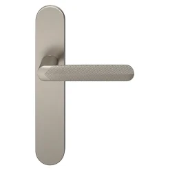 GoodHome Ensemble poignée sur plaque rond Garlan effet nickel satin gris L.125mm x l.42mm entraxe 165-195mm- Poignée De Porte