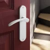GoodHome Poignée De Porte<Ensemble poignée sur plaque rond Beare mat blanc L.110.5mm x l.40mm entraxe 165mm