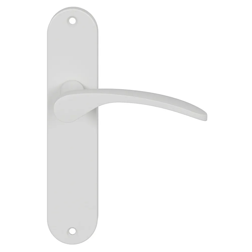 GoodHome Poignée De Porte<Ensemble poignée sur plaque rond Beare mat blanc L.110.5mm x l.40mm entraxe 165mm