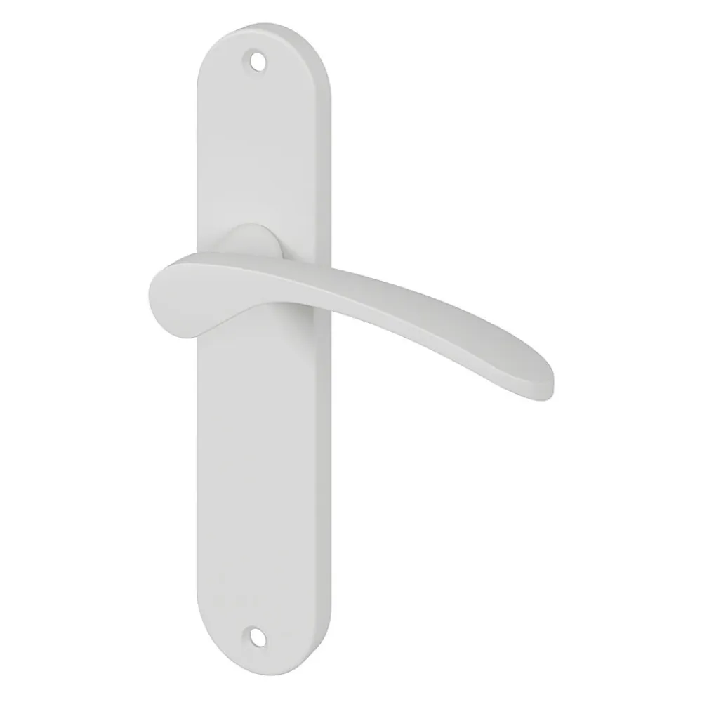 GoodHome Poignée De Porte<Ensemble poignée sur plaque rond Beare mat blanc L.110.5mm x l.40mm entraxe 165mm
