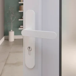 GoodHome Poignée De Porte Extérieure<Ensemble poignée sur plaque rond Minzh blanc L.120mm x l.40mm entraxe 195mm