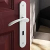 GoodHome Poignée De Porte<Ensemble poignée sur plaque rond serrure Beare mat blanc L.110.5mm x l.40mm entraxe 195mm