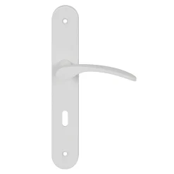 GoodHome Poignée De Porte<Ensemble poignée sur plaque rond serrure Beare mat blanc L.110.5mm x l.40mm entraxe 195mm