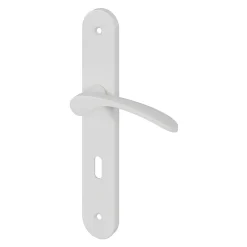GoodHome Poignée De Porte<Ensemble poignée sur plaque rond serrure Beare mat blanc L.110.5mm x l.40mm entraxe 195mm