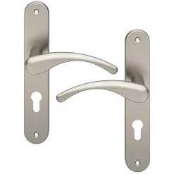 GoodHome Ensemble poignée sur plaque rond Ruis effet nickel satin gris L.138.5mm x l.40mm entraxe 195mm- Poignée De Porte Extérieure
