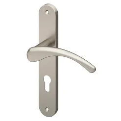 GoodHome Ensemble poignée sur plaque rond Ruis effet nickel satin gris L.138.5mm x l.40mm entraxe 195mm- Poignée De Porte Extérieure