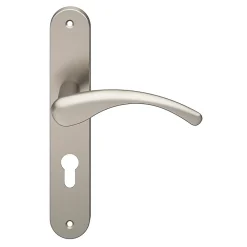 GoodHome Ensemble poignée sur plaque rond Ruis effet nickel satin gris L.138.5mm x l.40mm entraxe 195mm- Poignée De Porte Extérieure