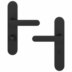 GoodHome Poignée De Porte<Ensemble poignée sur plaque rond à condamnation Minzh effet nickel mat noir L.120mm x l.42mm entraxe 165-195mm